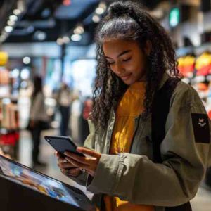 Jugendkonto Vergleich - eine Jugendliche bezahlt kontaktlos im Supermarkt