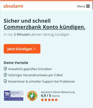 Commerzbank Konto kündigen mit Aboalarm Screenshot